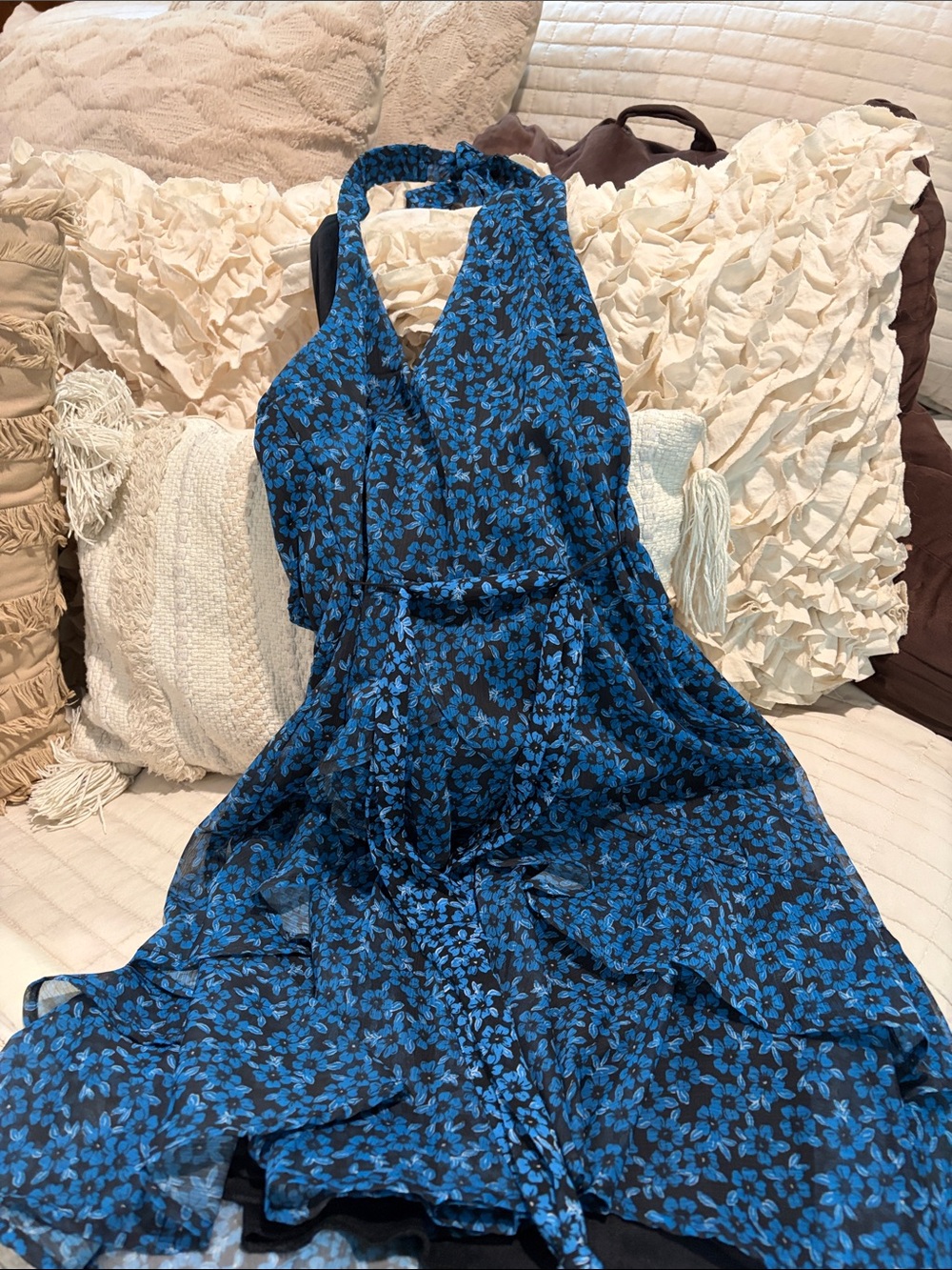 Trixxi Black & Blue Floral Halter Maxi Dress